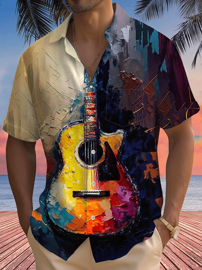 Men's Art Hawaiian Short Sleeve Pockets Shirt