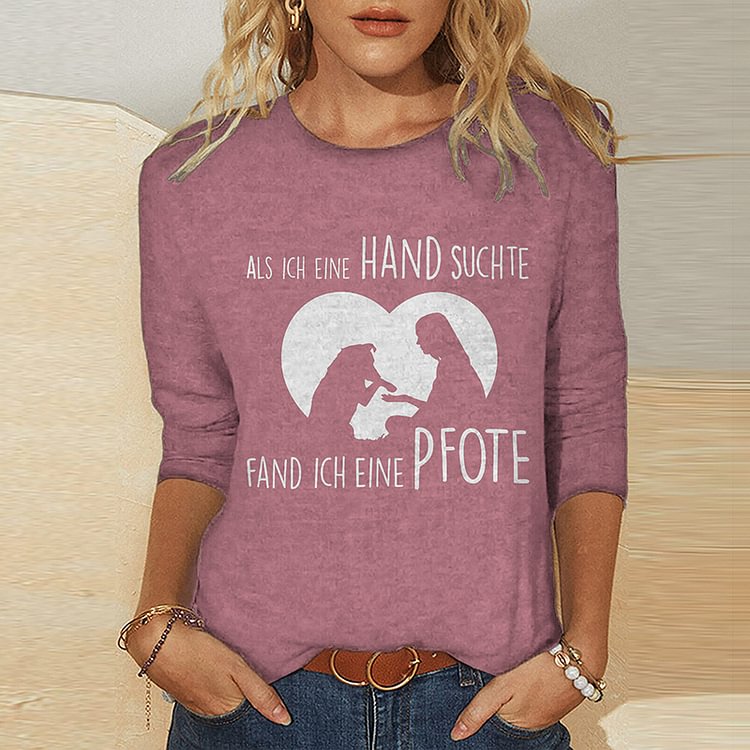 Vefave Dog Print Crew Neck Long Sleeve Casual T-Shirt