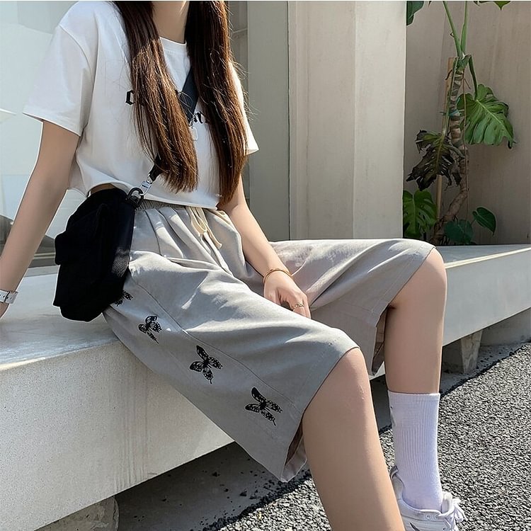 Korean Fashion Butterfly High Waist Gray/Black Shorts BE1293