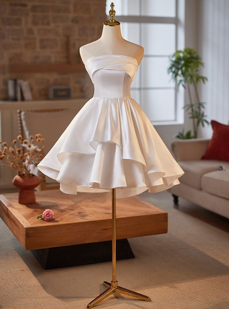 satin mini homecoming dresses Khloe White Strapless Mini Dress