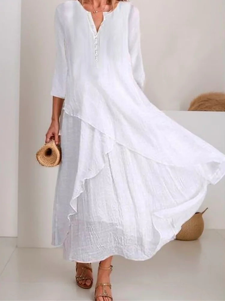 Women's Casual Dress Cotton Linen Dress Swing Dress Maxi long Dress Cotton