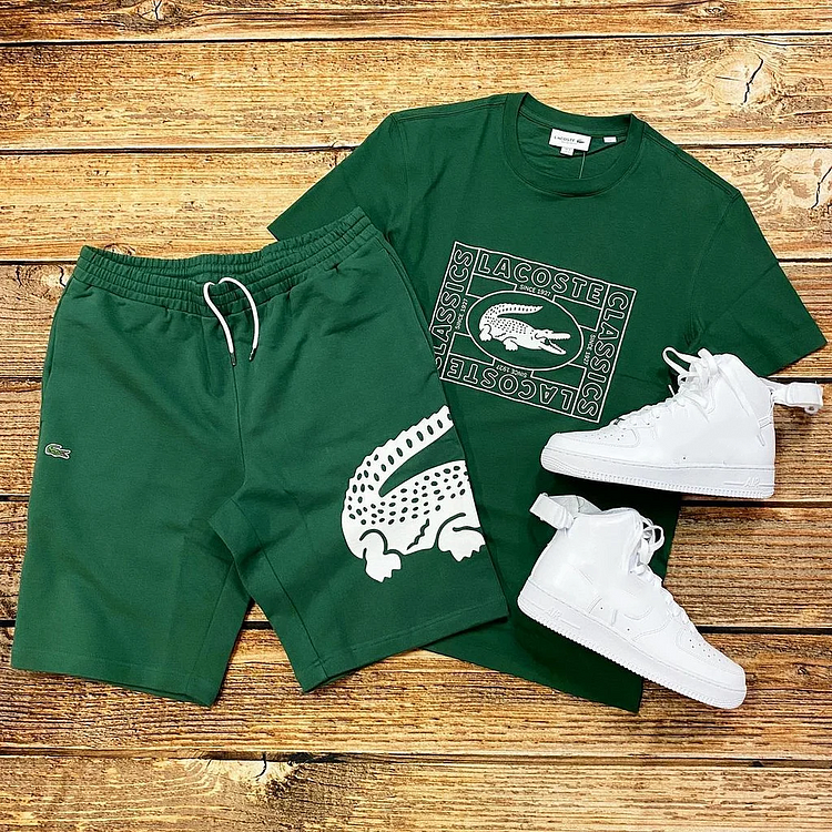 Ink green fashion alligator print short sleeve Shorts Set