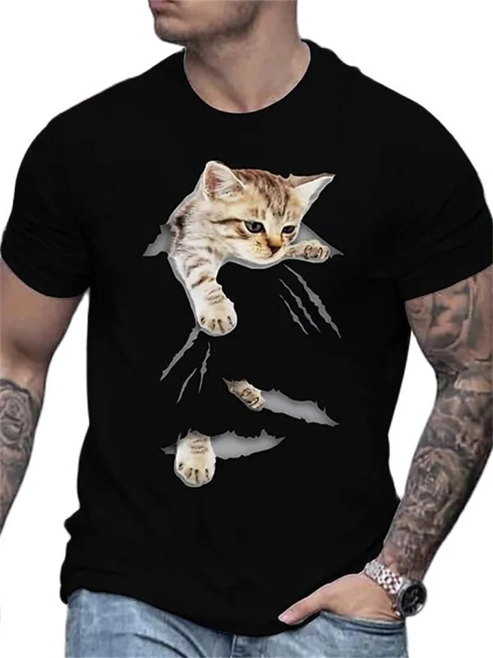 Animal Print 3D T-shirt Cute Cats Short-sleeved Men's Tops Yellow Black Gray