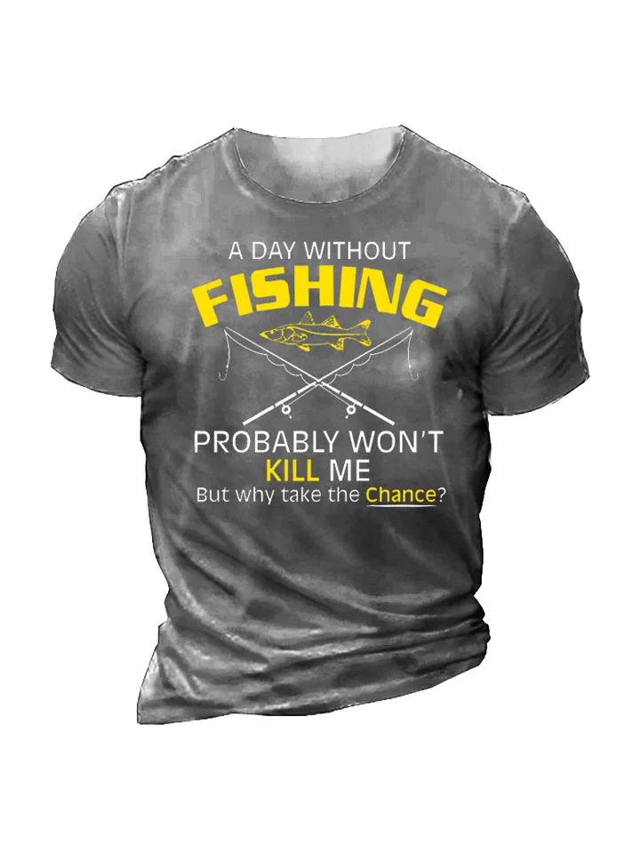 Fish Rod Fishing Print Loose Men's T-shirt-JRSEE