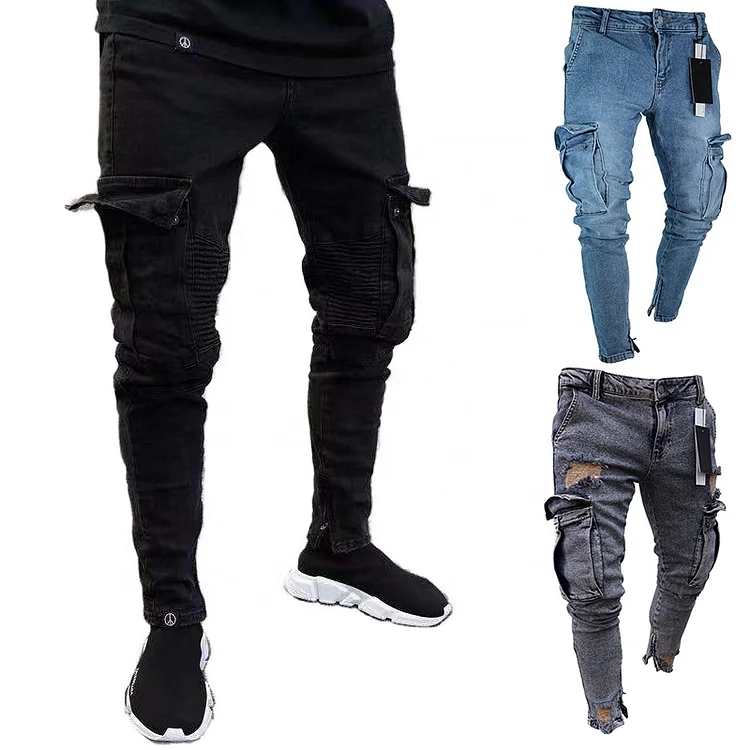 cargo side pockets design men loose jeans