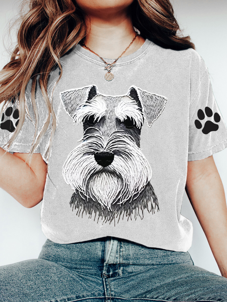 Pet Dog Embroidery Pattern Women's Casual Short Sleeve T-Shirt
