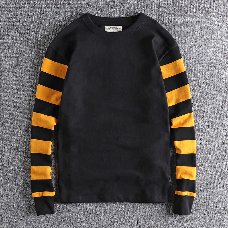 Vintage Cotton Striped Patchwork Long-Sleeved T-Shirt