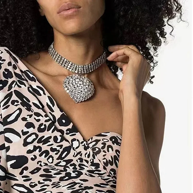 Multi-layer Heart-shaped Pendant Rhinestone Necklace-Silver