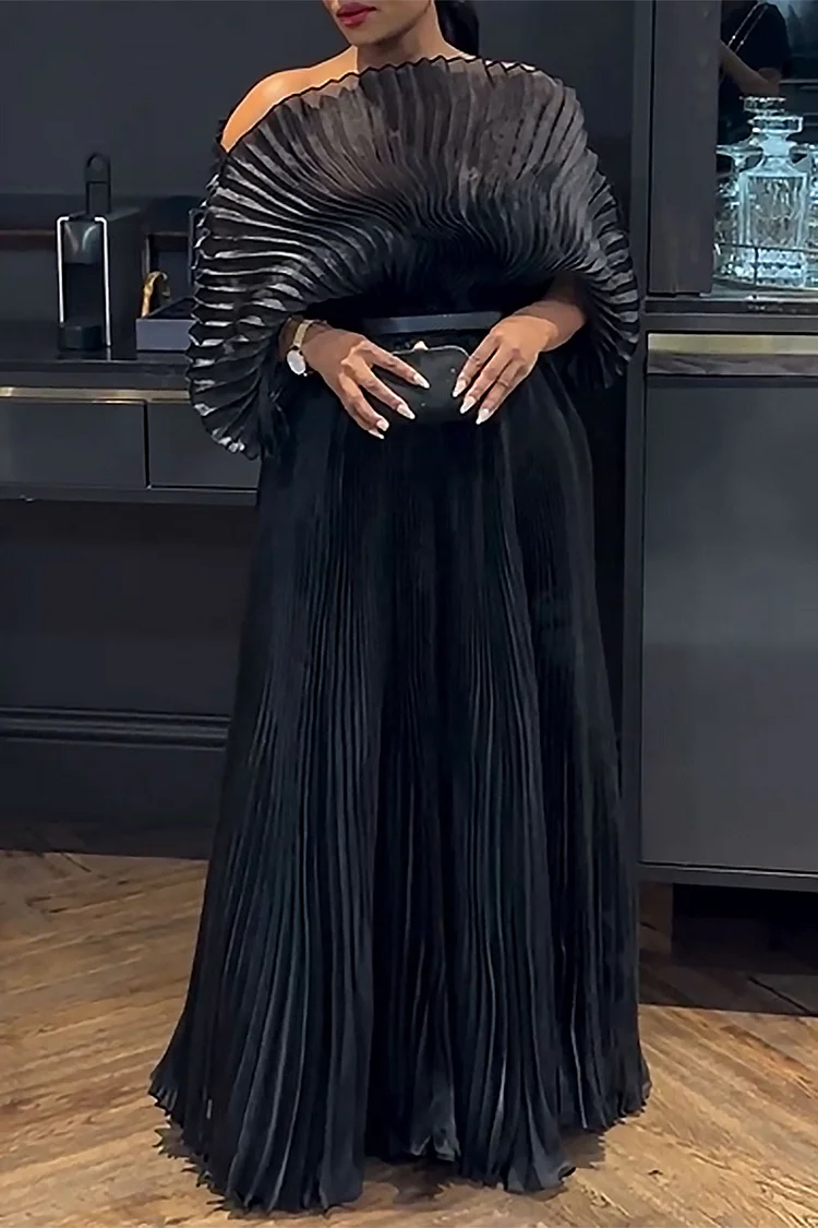 Plus Size Mother Of The Bride Skirt Sets Elegant Black Off The Shoulder Long Sleeve Pleated Satin Two Piece Skirt Sets