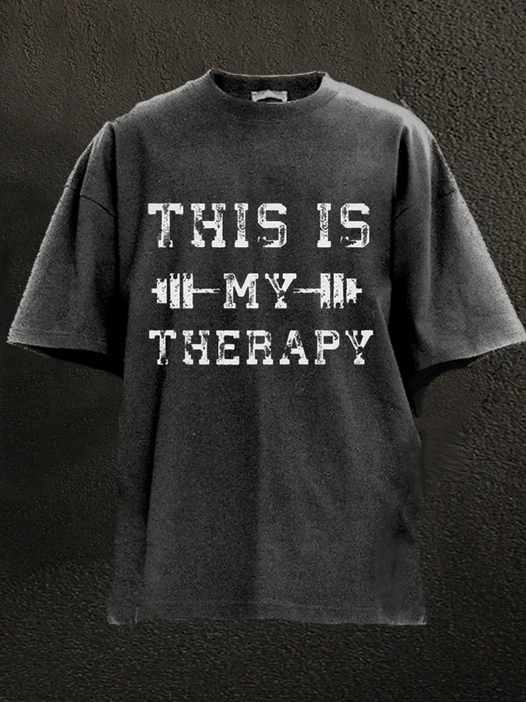 Comstylish This Is Therapy Print Washed GYM T-shirt