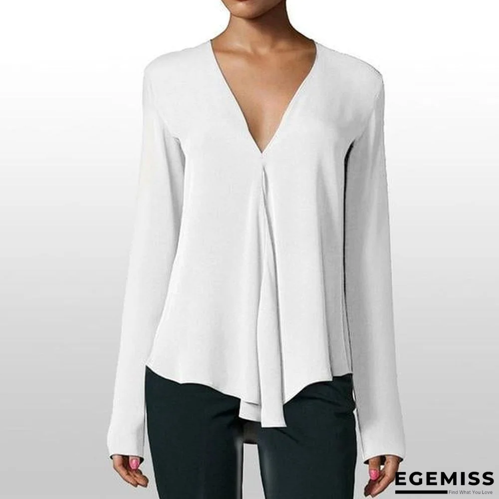 Vintage Women Chiffon Blouse Shirt V-Neck Long Sleeve Casual Plus Size Blouse | EGEMISS