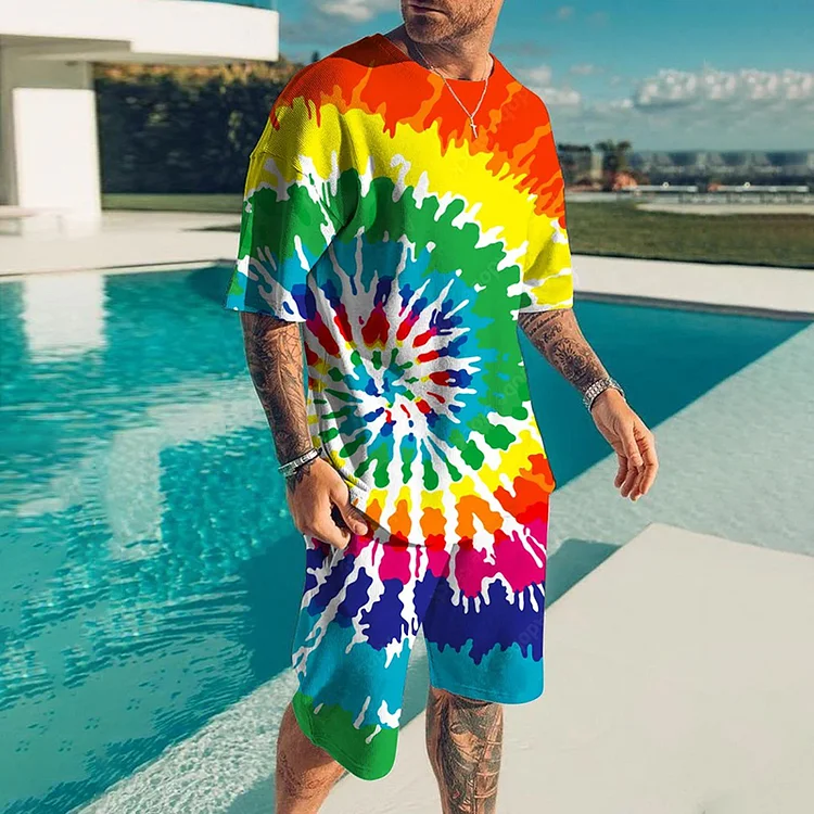 Colorful Tie-Dye PrintingT-Shirt And Short Co-Ord