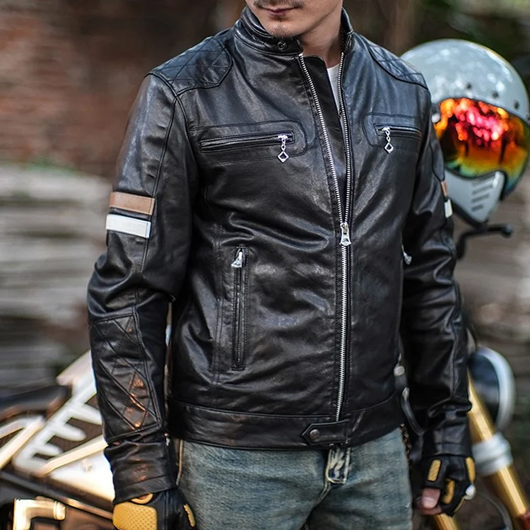 TIMSMEN Retro Motorcycle Harley Leather Casual Jacket