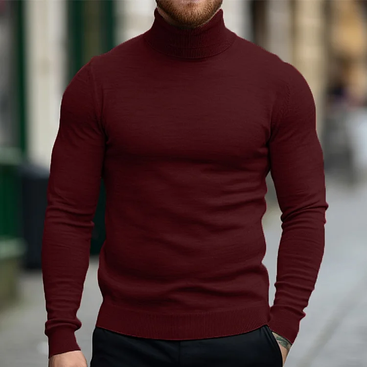 Casual Solid Color Long Sleeve High Neck Pullover Sweater