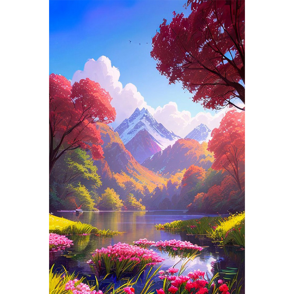 Flower Castle Scenery (canvas) full round or square drill diamond painting