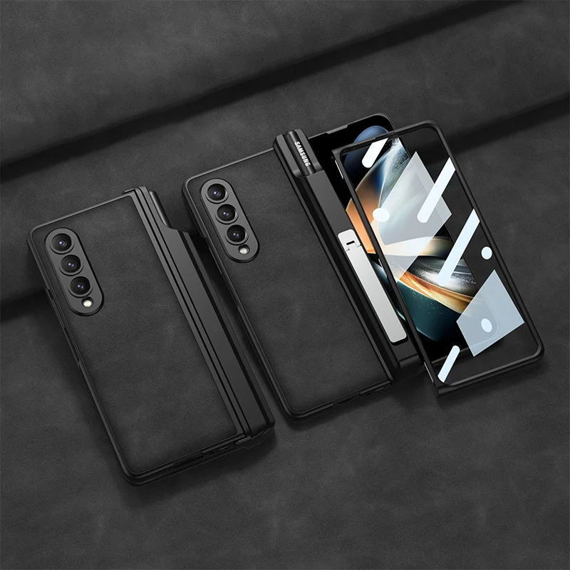 Luxury Retro Leather Phone Case With Phone Stand,Screen Protector,Pen Slot And Magnetic Hinge For Galaxy Z Fold4
