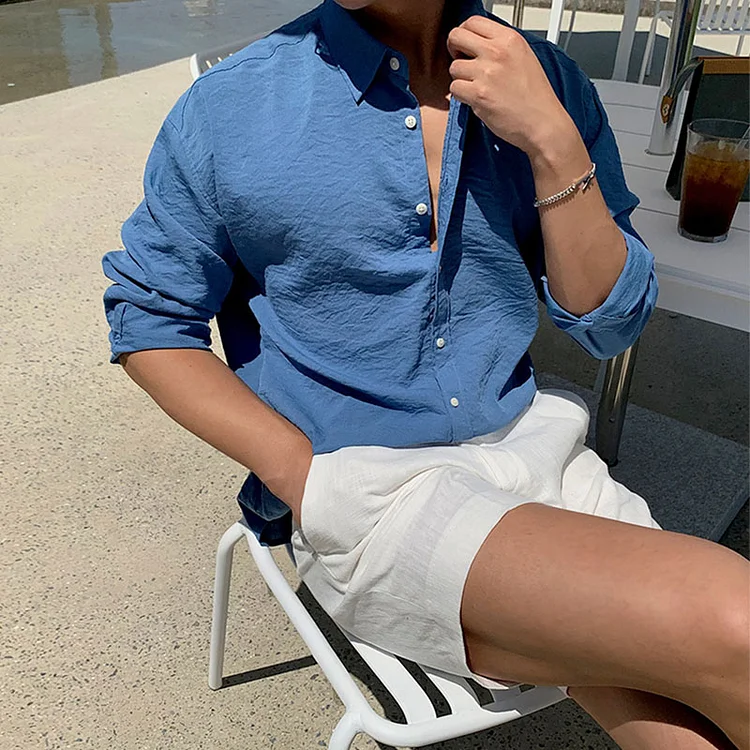 Gentlemans Simple Vacation Casual Plain Mens Shirt