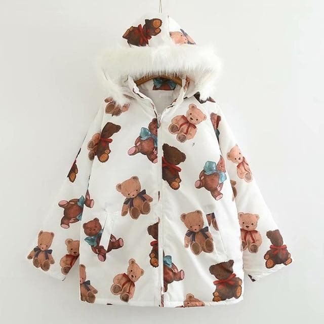 Kawaii Cartoon Bear Print Winter Padded Coat SP15268