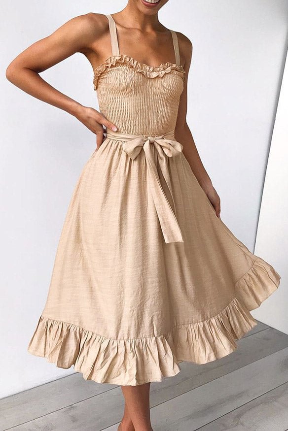 Smocked Sleeveless Lace-up Ruffled Dress - BlackFridayBuys