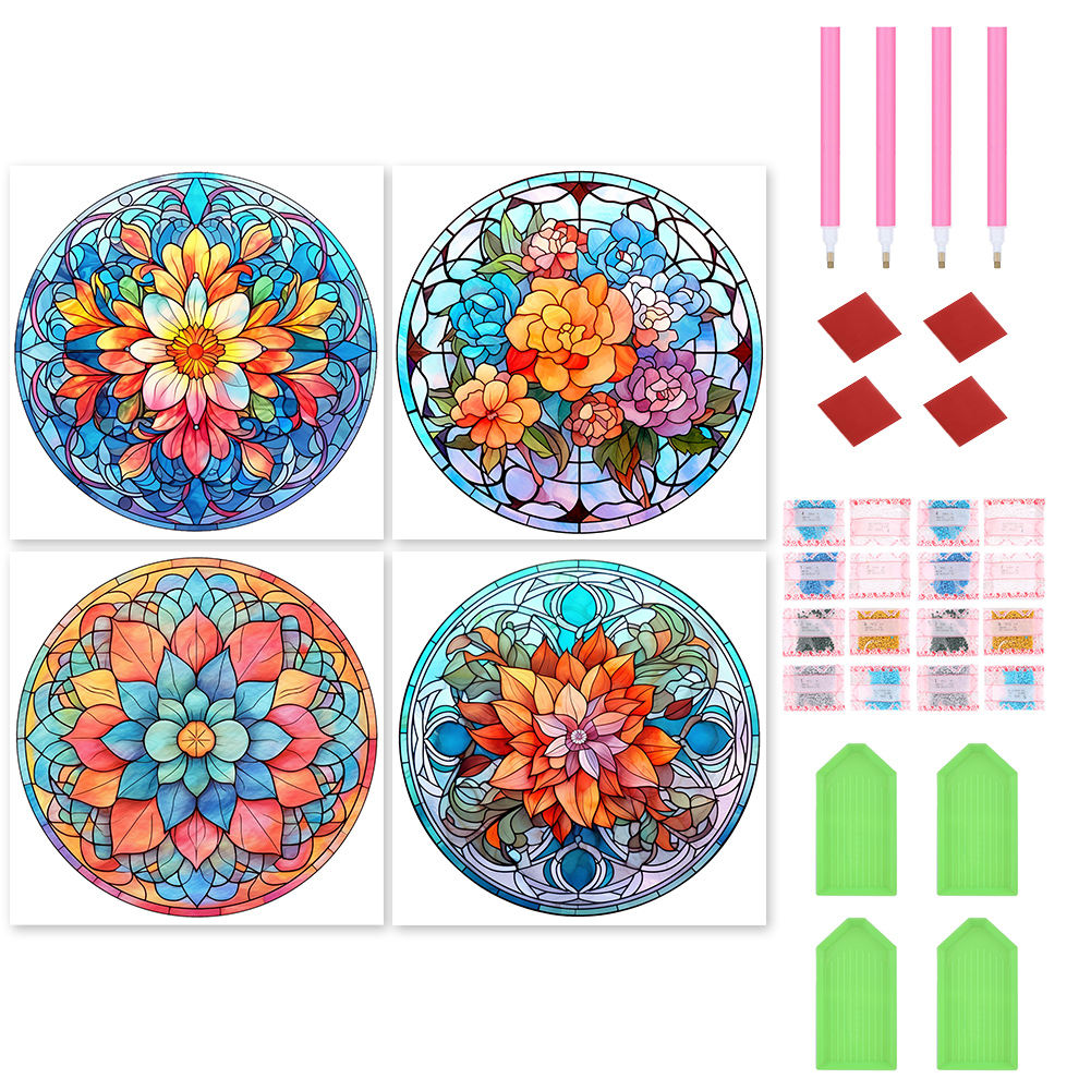 4Pcs Diamond Painting - Full Round - Stained Glass Animal(30*30cm)