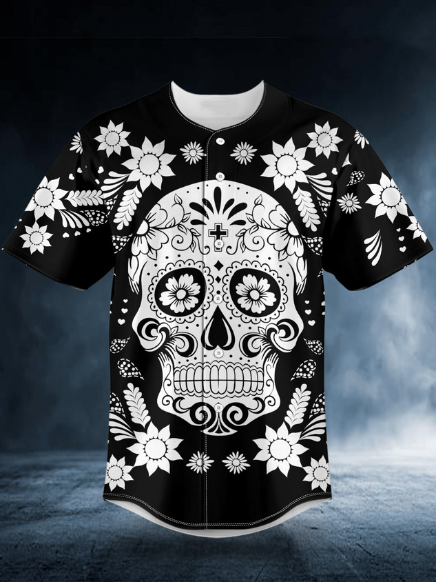 Skull Cross Short Sleeve Baseball Jersey