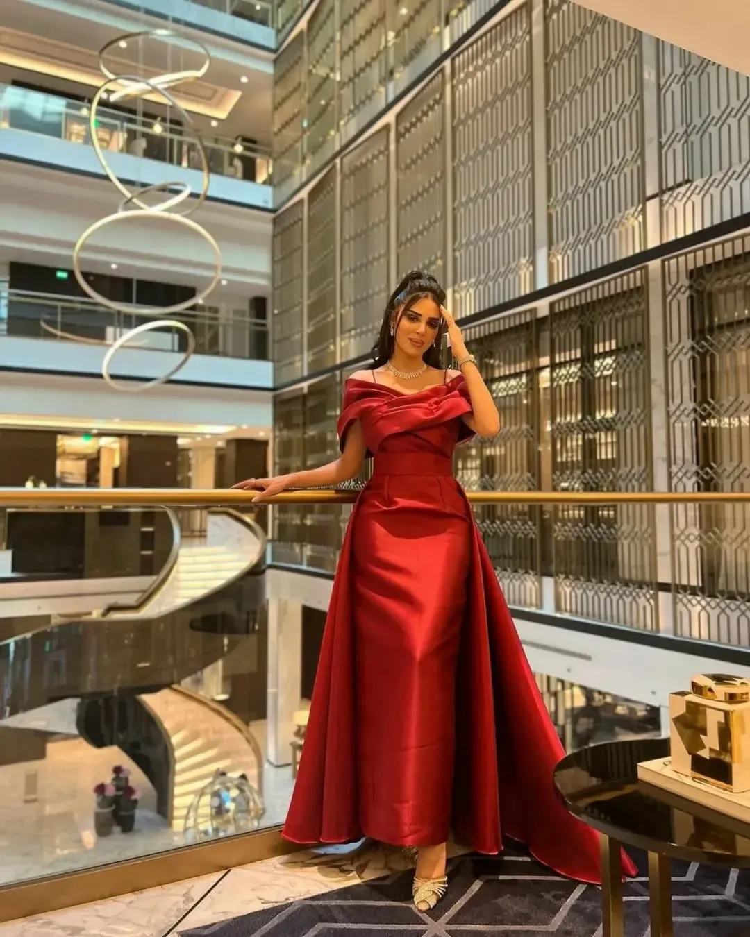 fitted lace wedding dress Elegant Off The Shoulder Satin Prom Dress with Removable Bow-Tie Train 22261 Burgundy / 20W