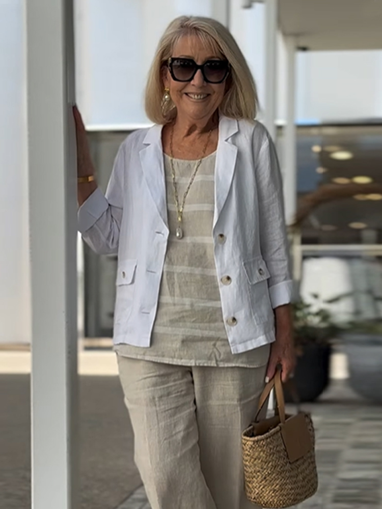 Loose cotton and linen blazer For Elderly Women & Mature Ladies Over