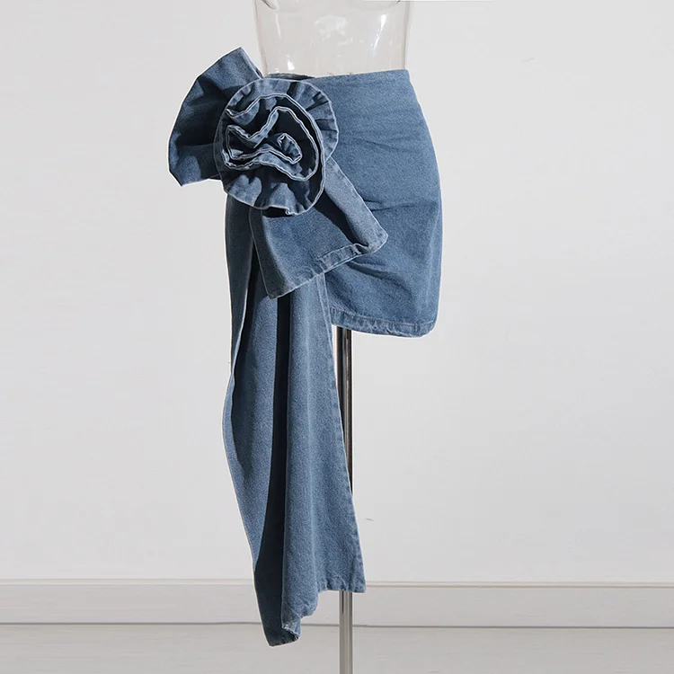 Niche Design 3D Rose Floral Denim Skirt