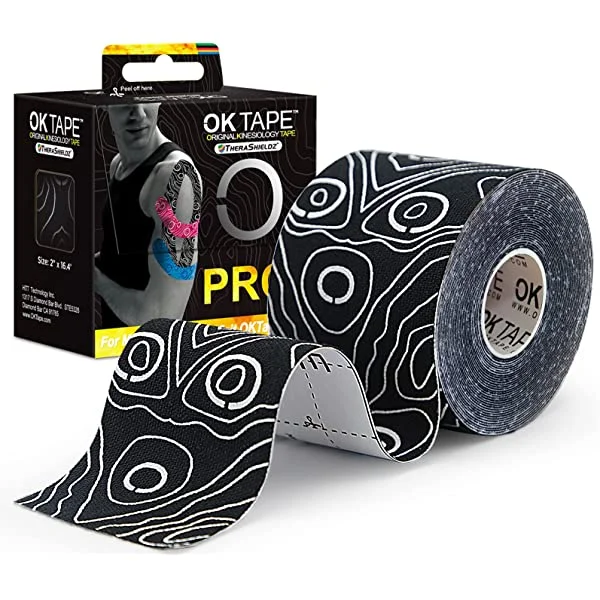 OK TAPE PRO Kinesiology Tape, Free Cut Tape, Elastic Athletic Tape Therapeutic Latex Free 2inch x16ft Black with box