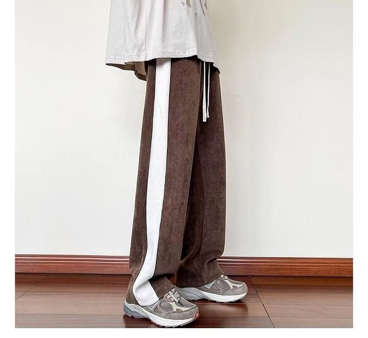 Drawstring-Waist Two-Tone Wide Leg Pants ZE30