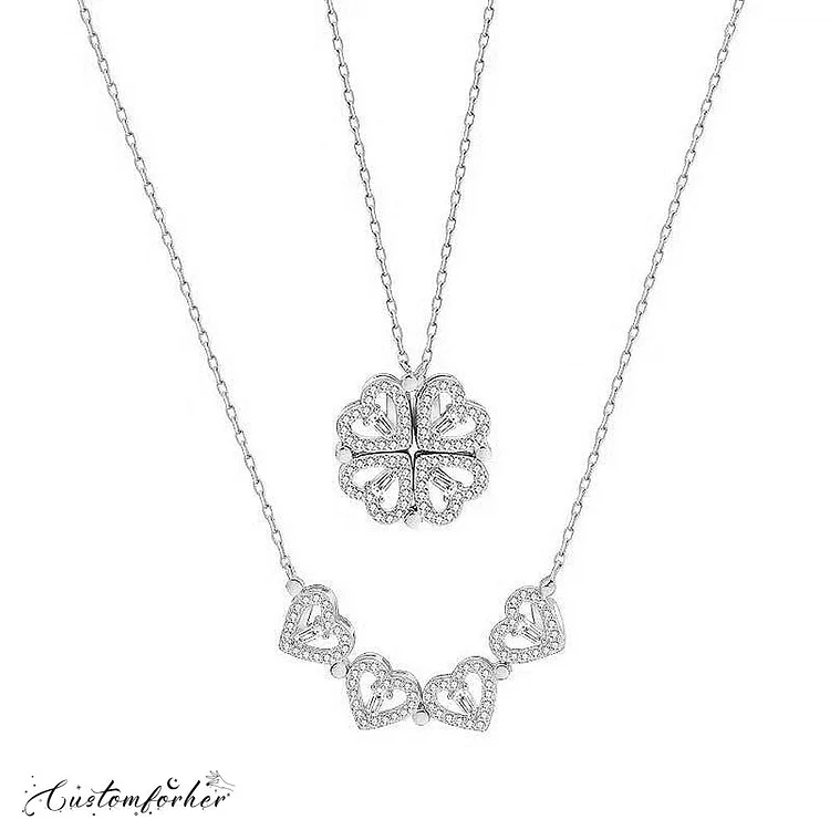 2 In 1 Four Leaf Lucky Heart Shape Necklace