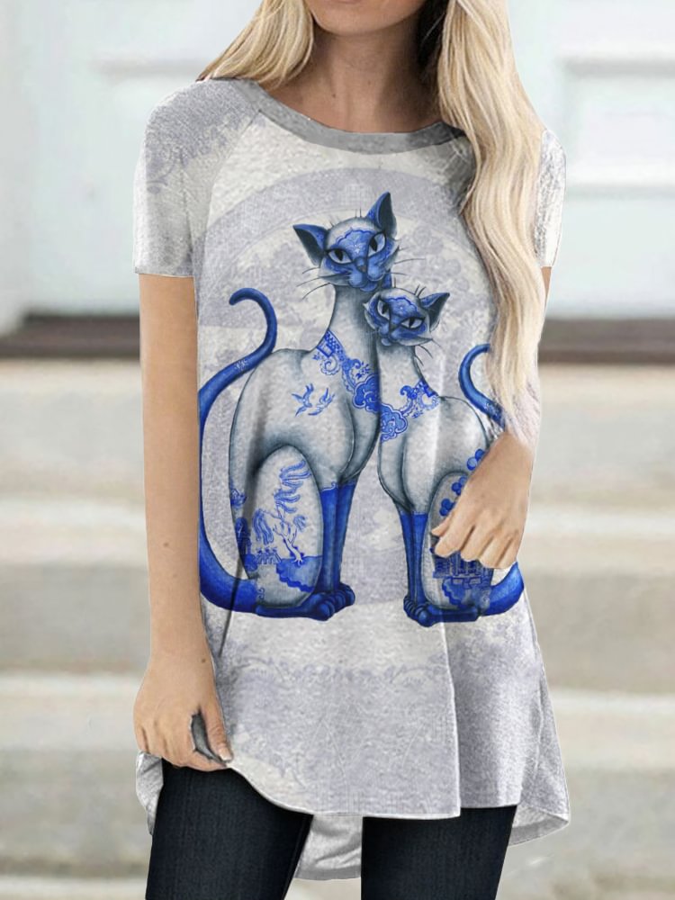 Blue Willow Siamese Cats T Shirt