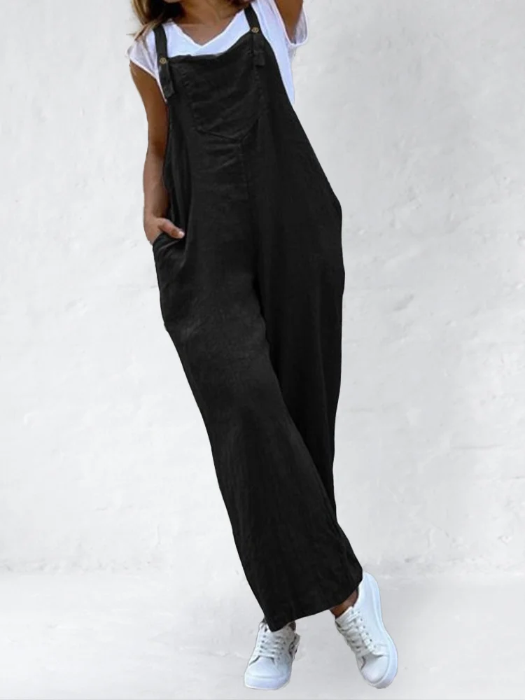 Loose Fit Patch Pocket Linen Cotton Jumpsuit
