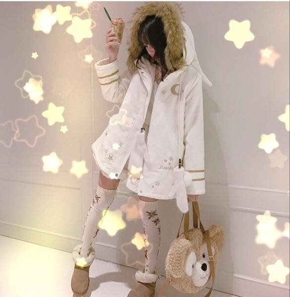 Star & Moon Galaxy Myth Theme Women's Winter Warm Coat