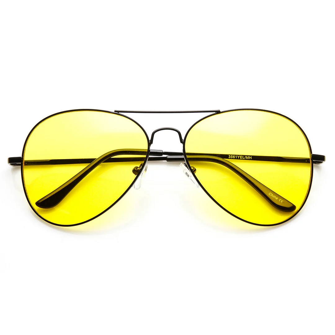 Classic Metal Frame Yellow Tinted Night Driving Aviator glasses