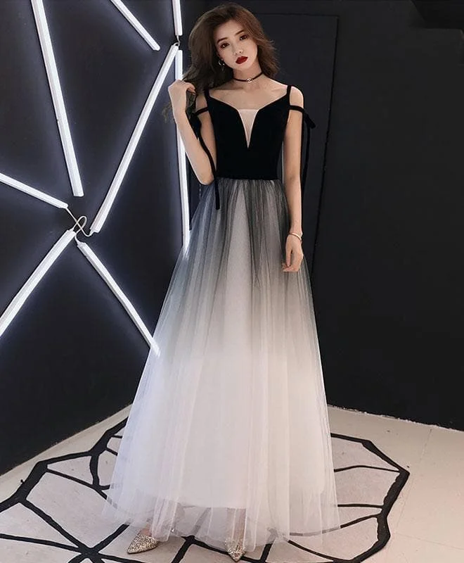 Simple Black Tulle Long Prom Dress, Black Evening Dress