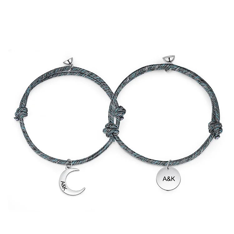 Couple Magnetic Bracelet Personalized Matching Bracelet Set "I Love You To The Moon And Back"