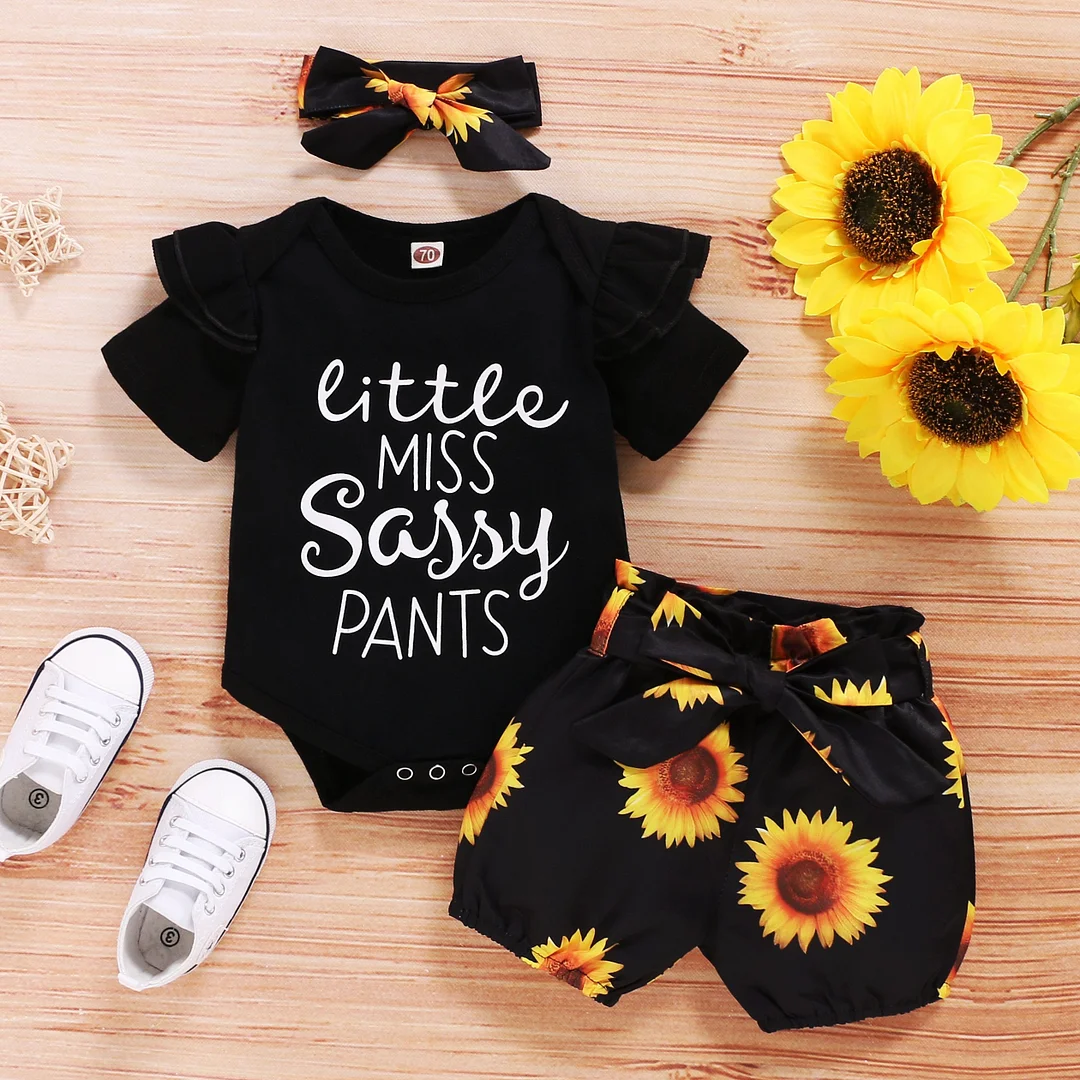 Little Miss Sassy Pants Printed Sunflower Short Baby Set