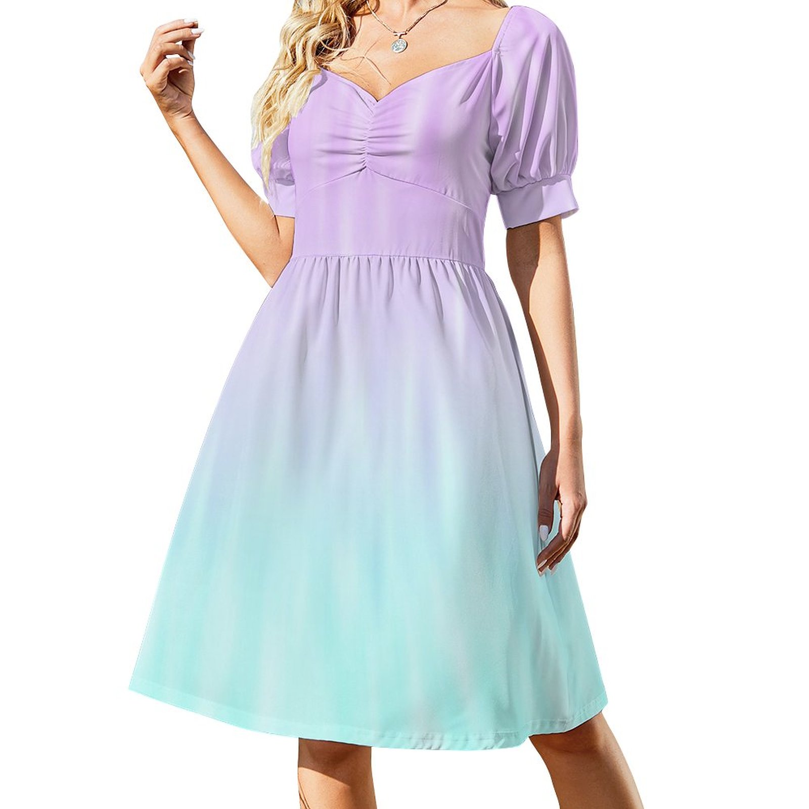 pastel pink and blue dress Dainty pink A-line maxi dress with blue-flowered pattern, Glow-Up XXL / 12 / Pink-Blue