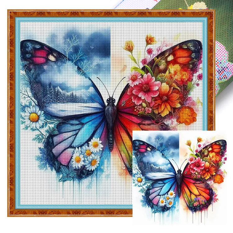 Colorful Butterfly (45*45cm) 11CT Stamped Cross Stitch gbfke