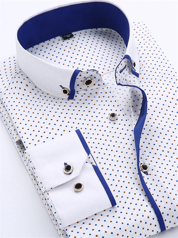 Men's Dress Shirt Button Down Shirt Collared Shirt Polka Dot Turndown Black White Red Navy Blue Blue Outdoor Work Long Sleeve Button-Down Print Clothing Apparel Fashion Streetwear Cool Business-Cosfine