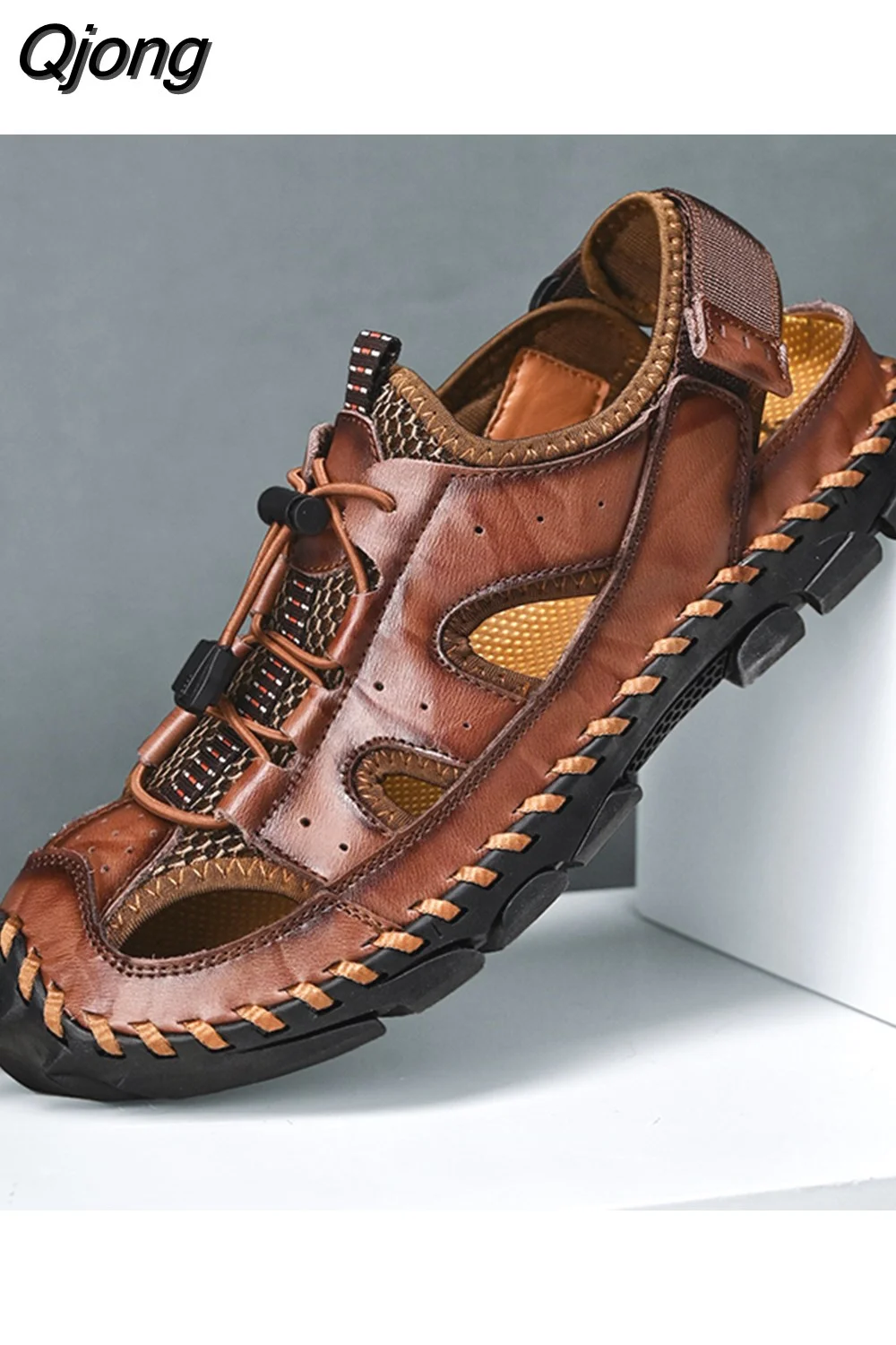 Qjong Men Summer Sandals 2023 New Casual Leather Beach Sandals Men's Shoes Free Shipping Breathable Comfortable Soft Roman Men Sandals