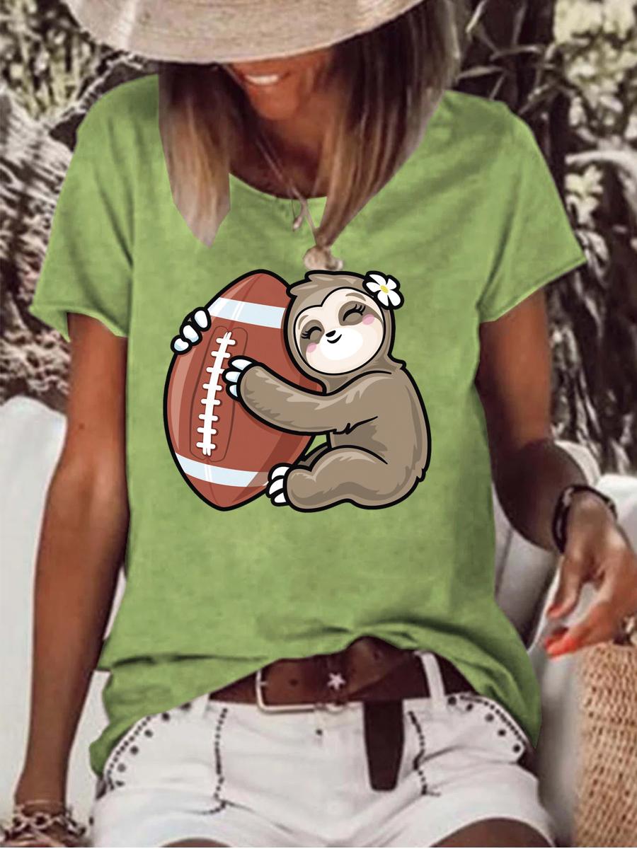 Sloth Girls Hugging Americans football Raw Hem Tee-Guru-buzz