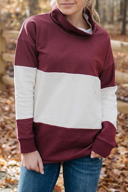 Chic Color-lump Patchwork Wine Red Hoodie - Shop Trendy Women's Clothing | LoverChic