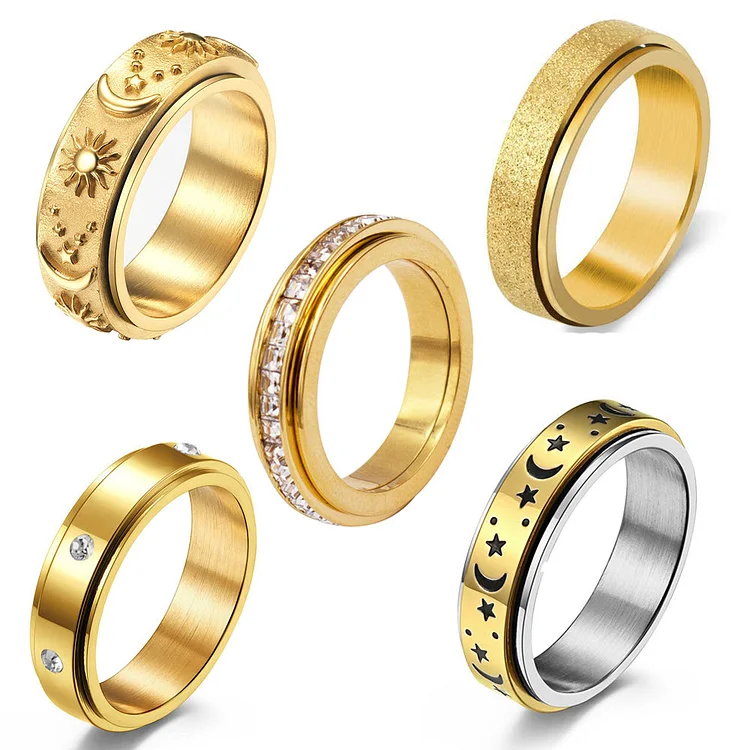 5 Pcs Relieving Anxiety Five Golden Ring Set