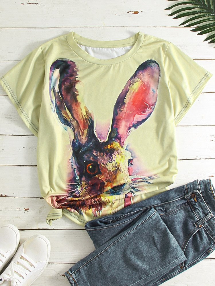 Easter Rabbit Print Short Sleeve Casual O neck T Shirt For Women P1820070