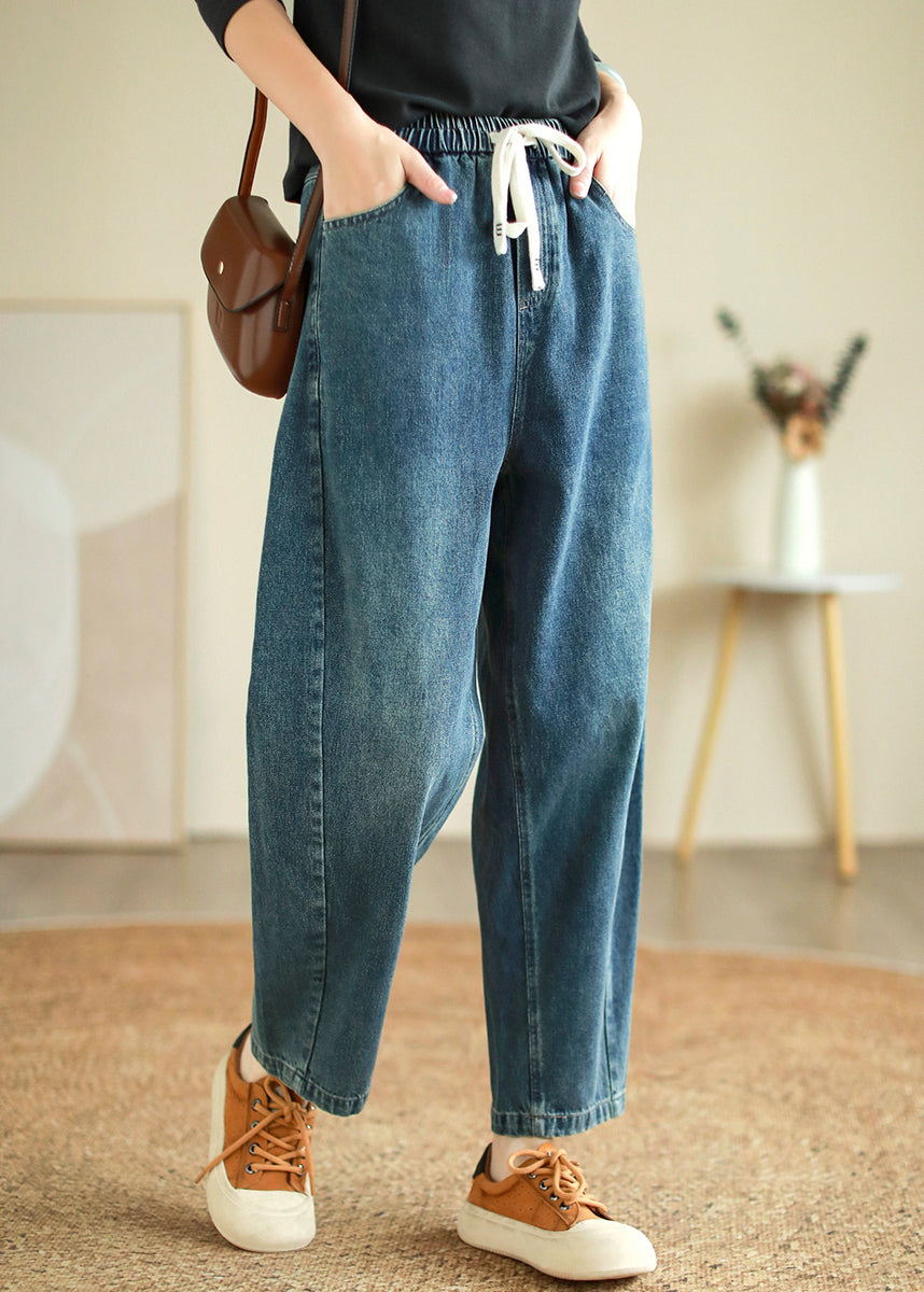 Modern Blue Pockets High Waist Denim Crop Pants Fall AF1018