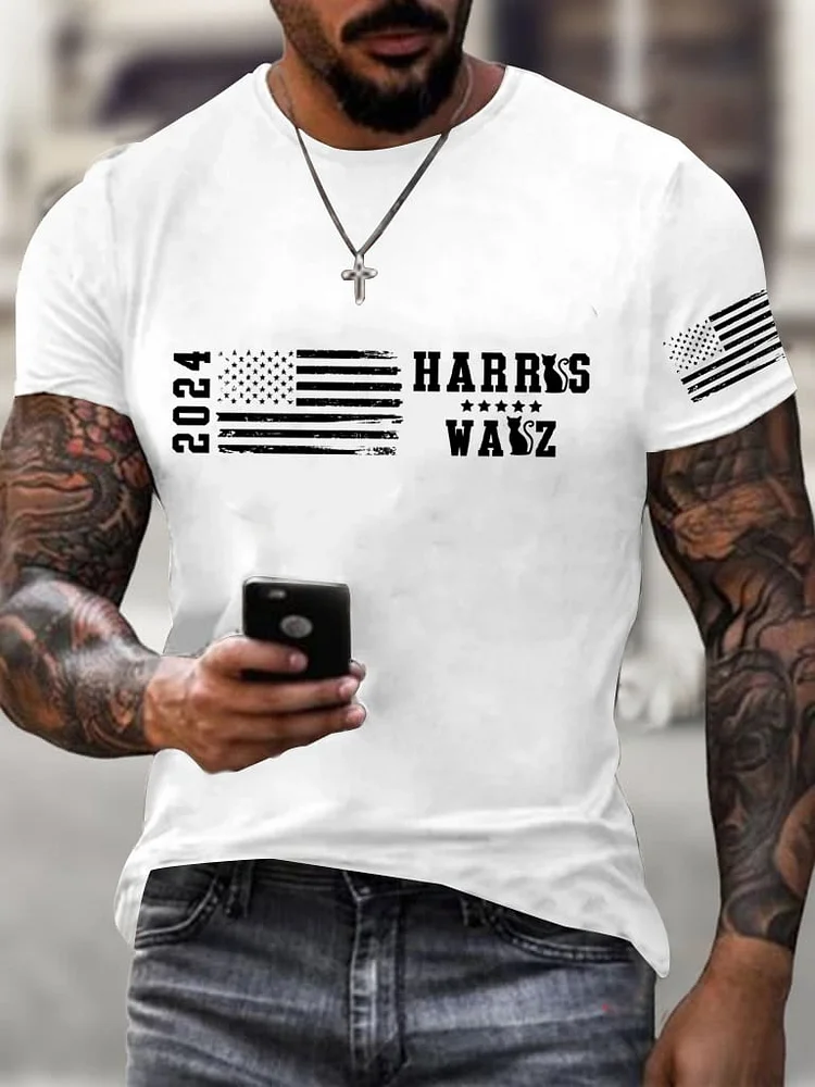 Men's American Flag Print Crew Neck T-Shirt socialshop
