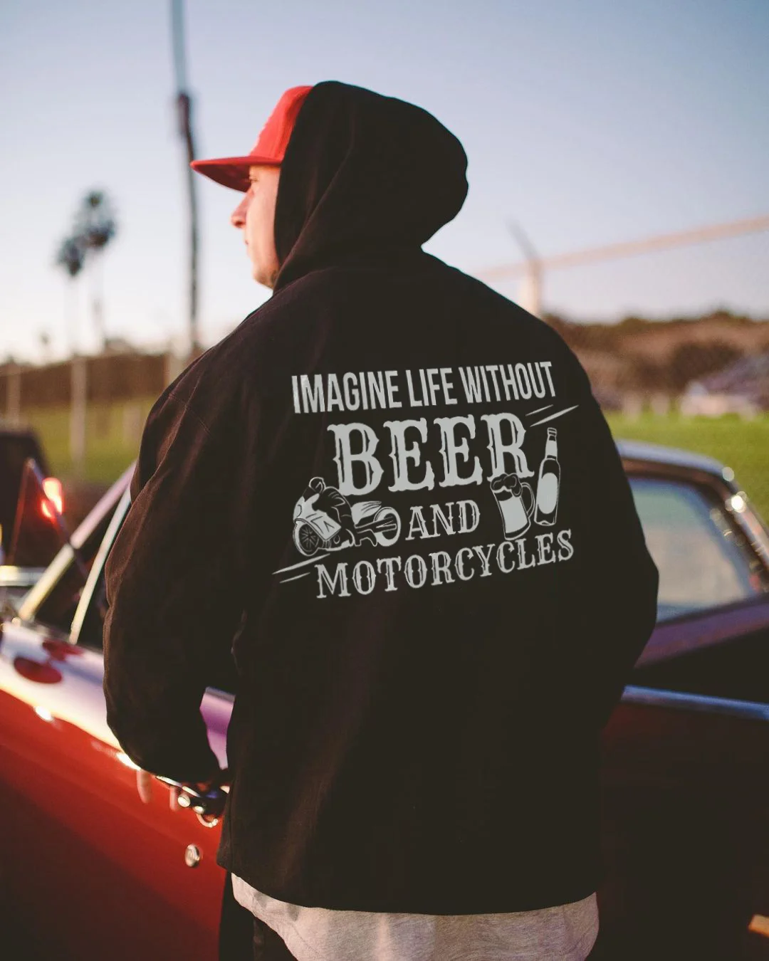 Imagine Life Without Beer And Motorcycles Printed Men's Hoodie - Devcarry