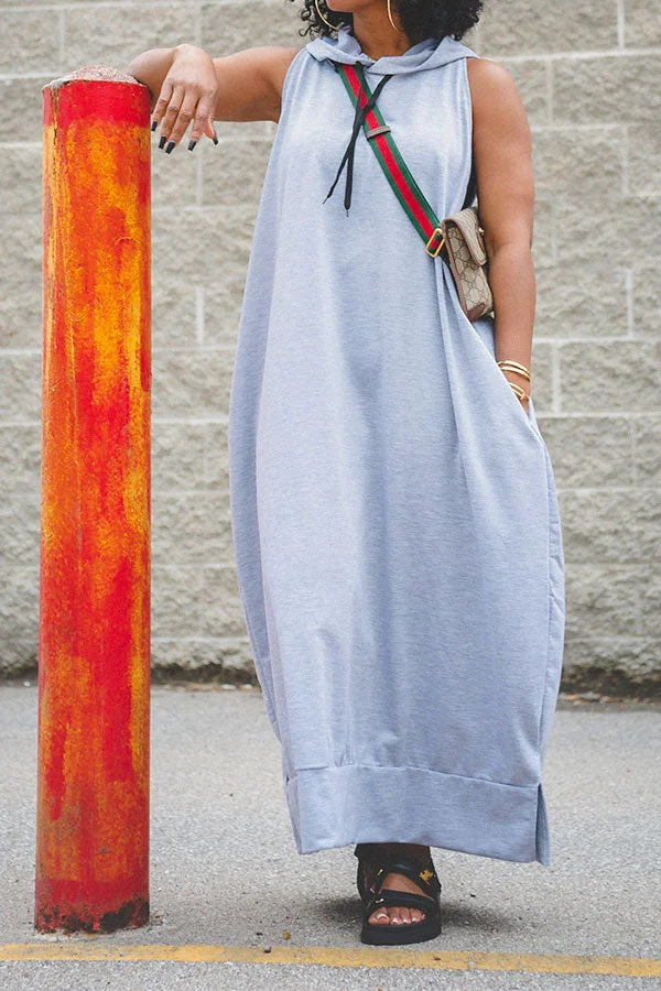 Solid Color Relaxed Hooded Maxi Dress